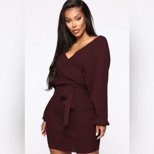Fashion Nova Maroon Ribbed Knit Top- Size L